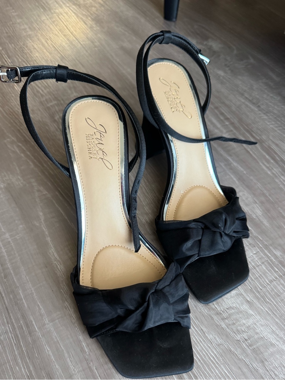 Jewel Badgley Mischka Black Knotted Ankle-Strap Heel Sandal $64